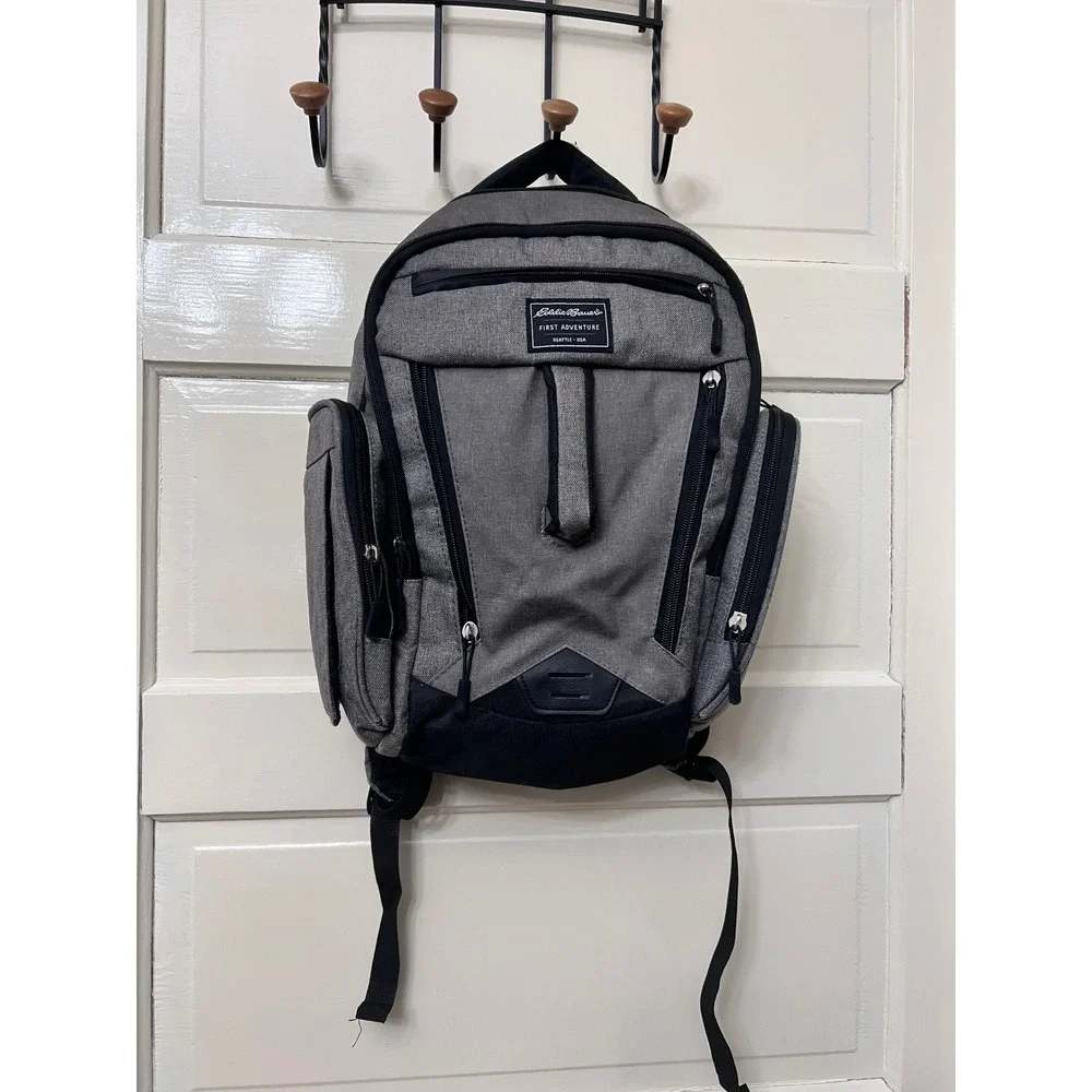 Eddie Bauer First Adventure Diaper Backpack Grey Black Insulated Pocket
